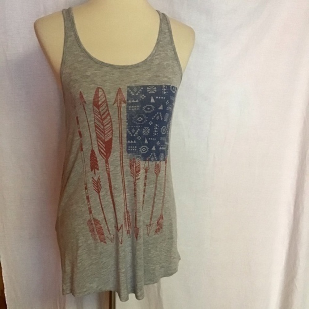 Color Bear American Flag Arrow Tank Top Gray Racerback Small - Picture 6 of 11